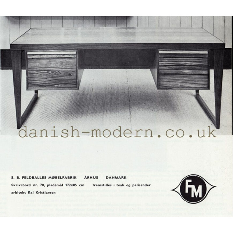 Vintage Desk Model 70 by Kai Kristiansen for Feldballes Mobelfabrik, Denmark 1965s