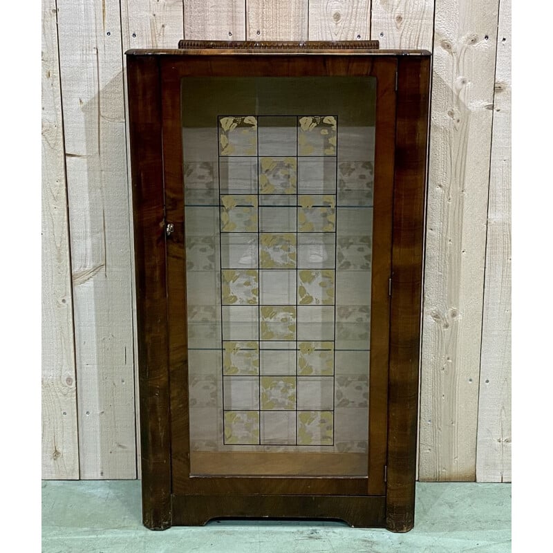 Vintage art deco walnut display case 1960s