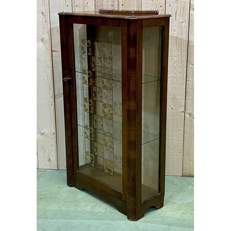 Vintage art deco walnut display case 1960s