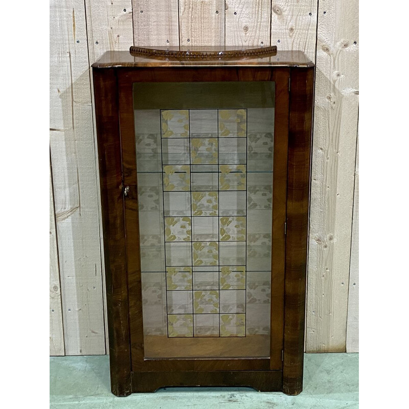 Vintage art deco walnut display case 1960s