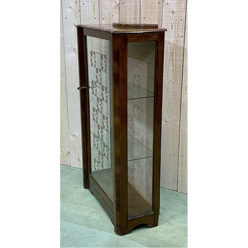 Vintage art deco walnut display case 1960s