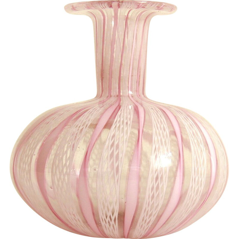 Vase vintage en verre Fenice Murano Zanfirico de Vetreria La Fenice, Italie 1960