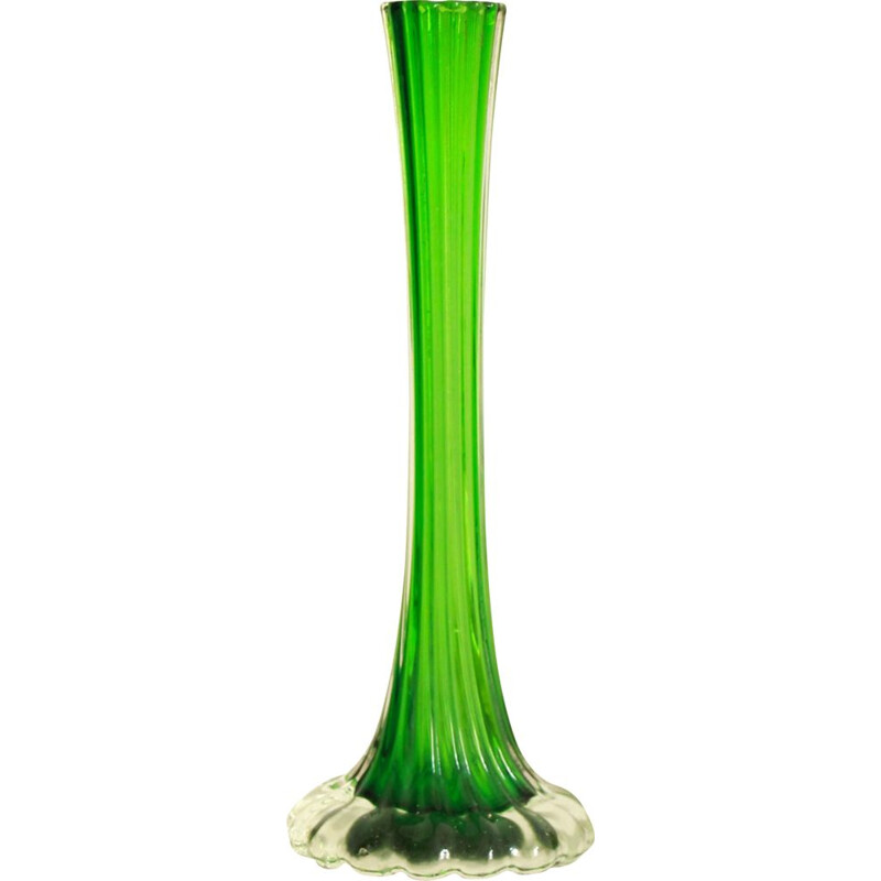 Vintage Murano Vase Filodendro Green Italy 1970s