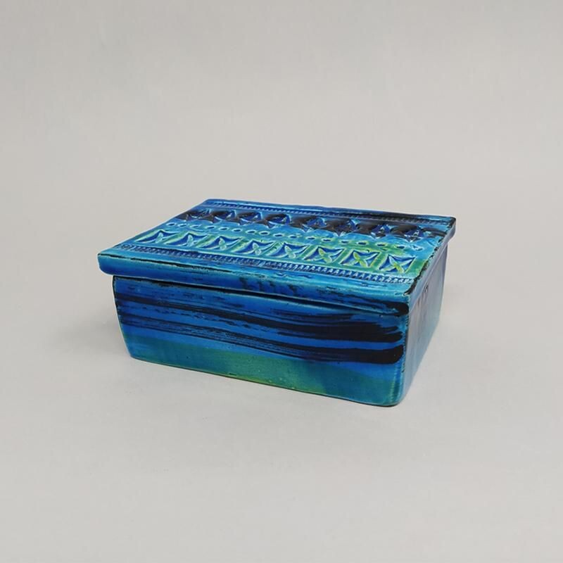 Caja vintage de cerámica bitossi "Colección Azul" de Aldo Londi, 1960
