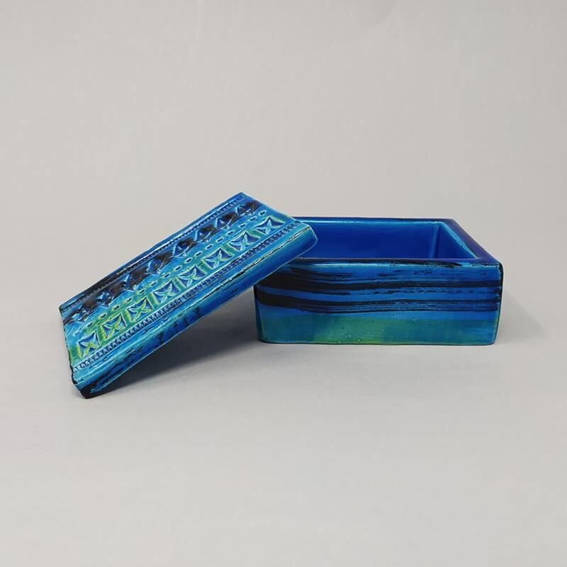 Caja vintage de cerámica bitossi "Colección Azul" de Aldo Londi, 1960