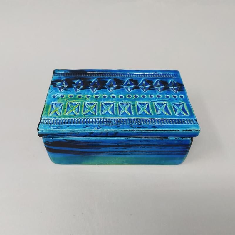 Scatola vintage in ceramica bitossi "Collezione Blu" di Aldo Londi, 1960