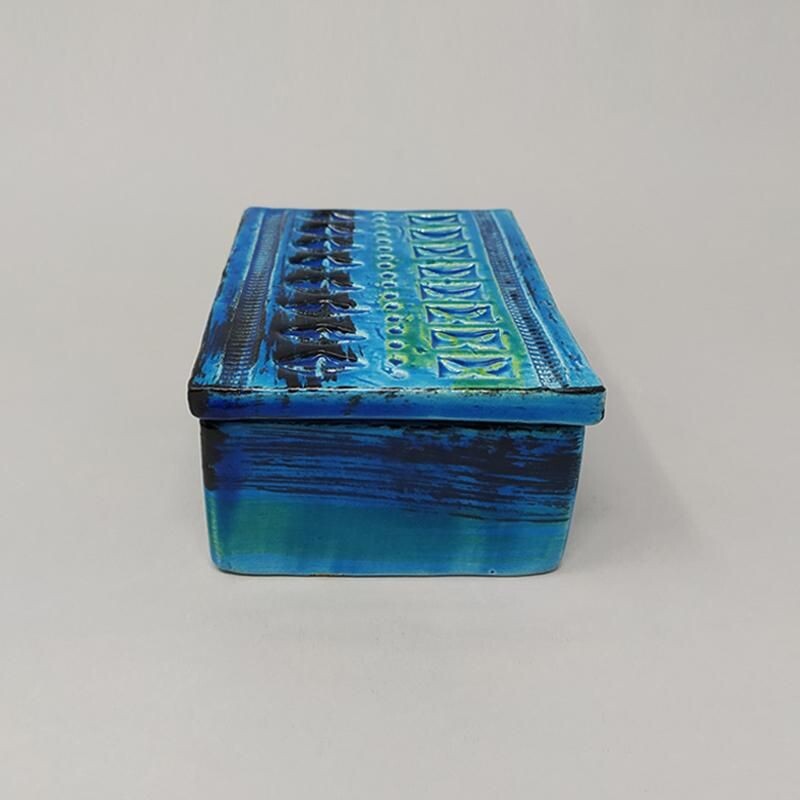 Vintage bitossi keramische doos "Blue Collection" van Aldo Londi, 1960