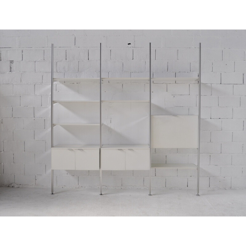 Système d'étagères Mobilier International blanc en bois laqué et aluminium, George Nelson - 1970