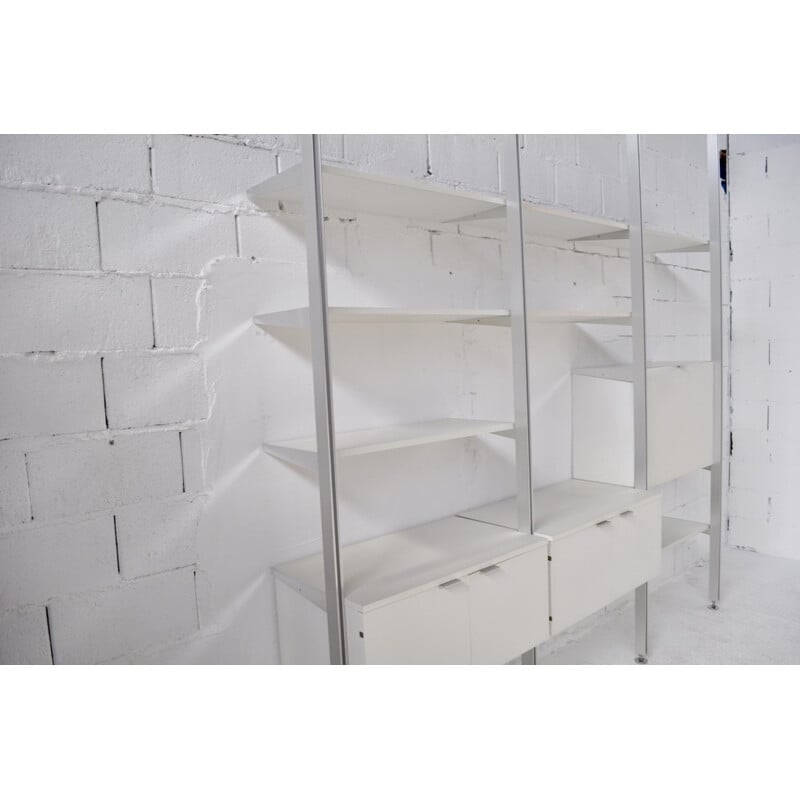 Mobilier International shelving system in white lacquered wood and aluminium, George Nelson - 1970s