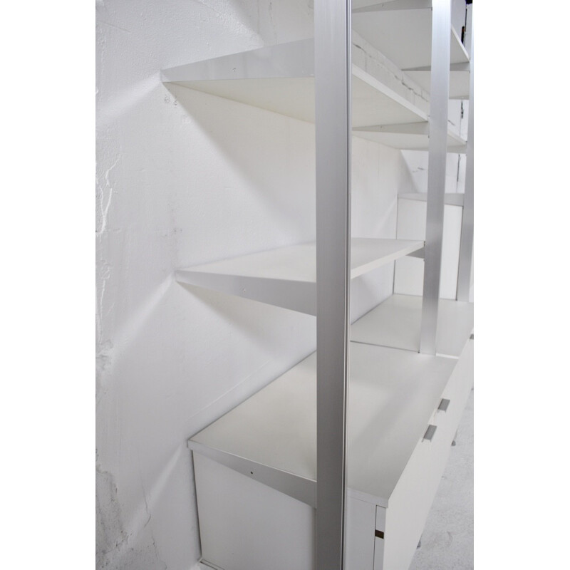 Mobilier International shelving system in white lacquered wood and aluminium, George Nelson - 1970s