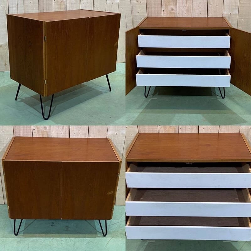 Small vintage teak buffet with pinstrips, Swedish 1970s