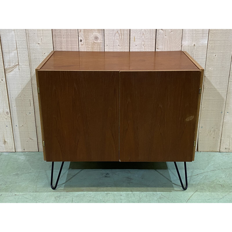 Small vintage teak buffet with pinstrips, Swedish 1970s