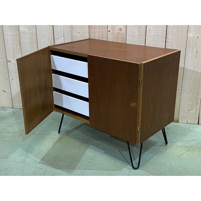 Small vintage teak buffet with pinstrips, Swedish 1970s