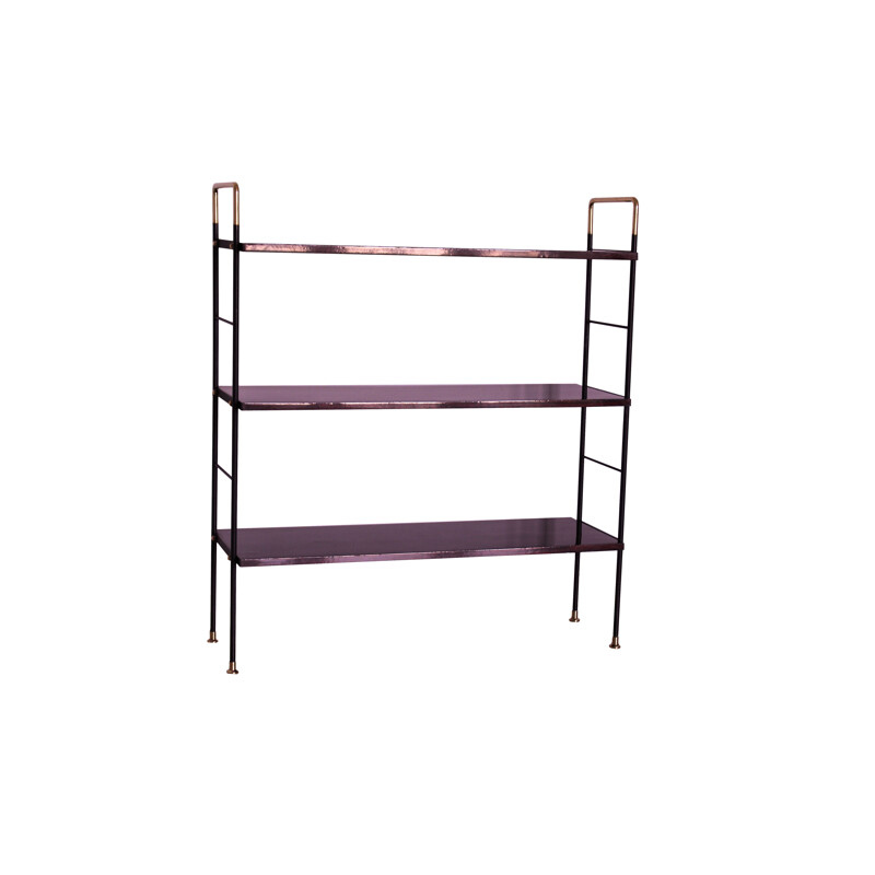 Vintage Etager bookcase in rosewood brass and iron, Italian 1950s