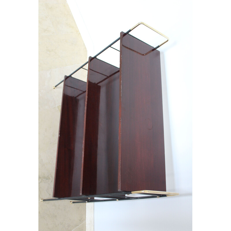 Vintage Etager bookcase in rosewood brass and iron, Italian 1950s