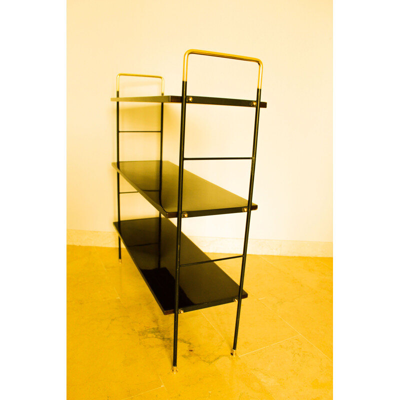 Vintage Etager bookcase in rosewood brass and iron, Italian 1950s