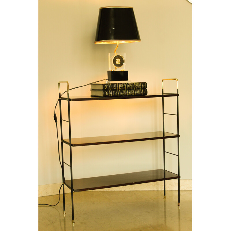 Vintage Etager bookcase in rosewood brass and iron, Italian 1950s