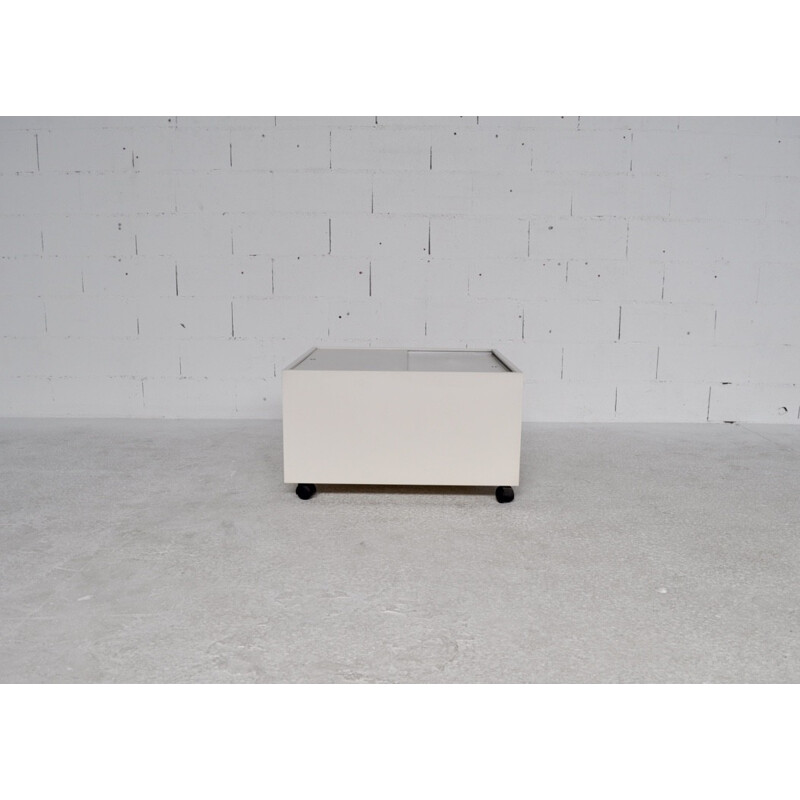 Vintage white lacquered wood storage box for Vinyl, 1970