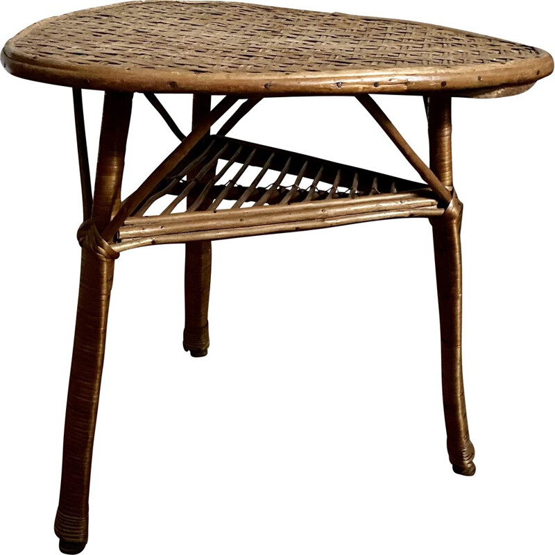 Table tripode vintage en rotin 1960