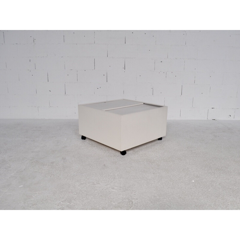 Vintage white lacquered wood storage box for Vinyl, 1970