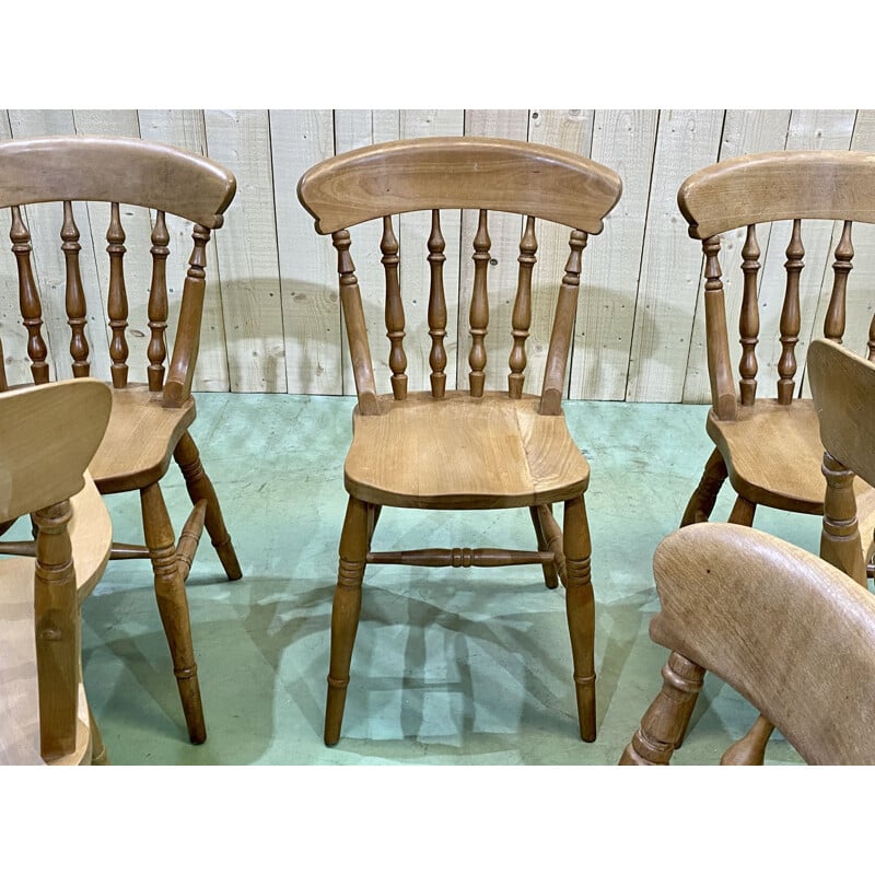 Set of 4 chairs and 2 vintage beechwood armchairs, English 1980s