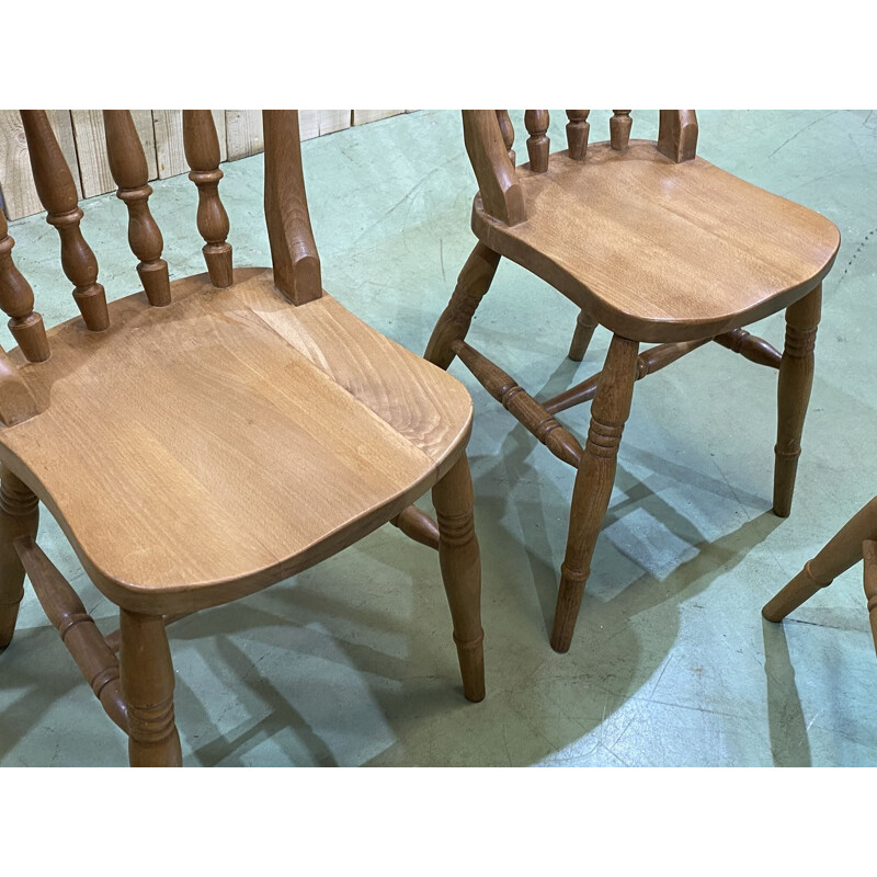 Set of 4 chairs and 2 vintage beechwood armchairs, English 1980s