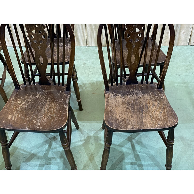 Set of 6 vintage elm bistro chairs, English 1970s