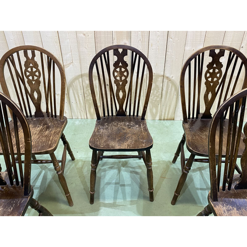 Suite de 6 chaises vintage en orme bistrot, Anglaises 1970