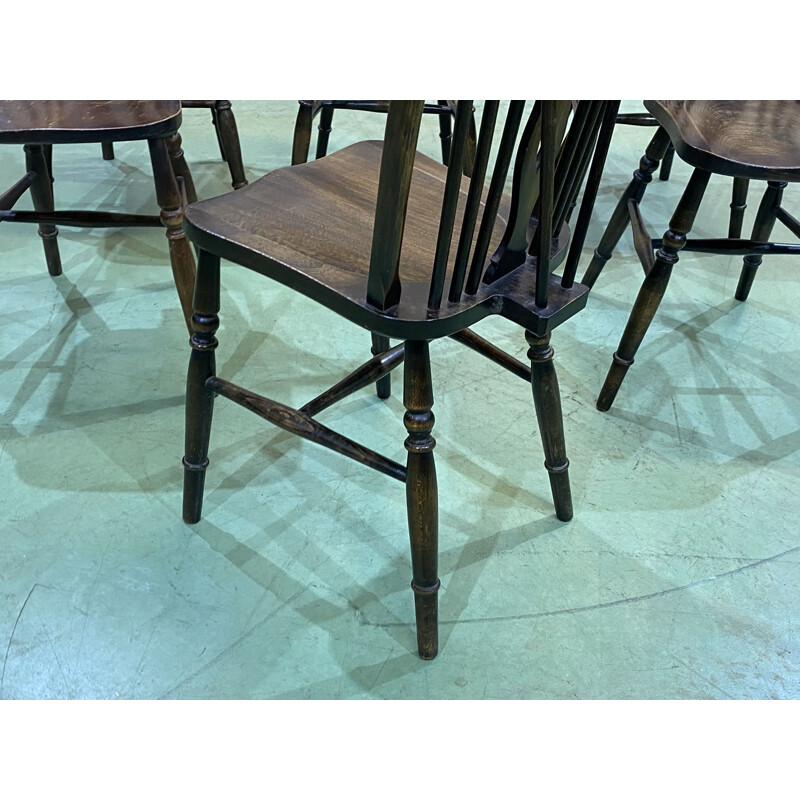 Lot of 6 vintage elm bistro chairs, English 1970s