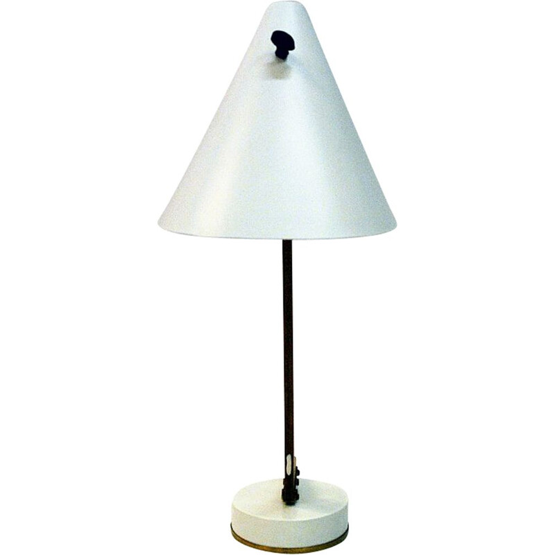 Lampe de table vintage B54 en métal blanc et teck par Hans Agne Jakobsson, Suède 1950