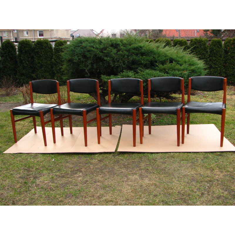 Suite de 5 chaises vintage en teck Scandinave