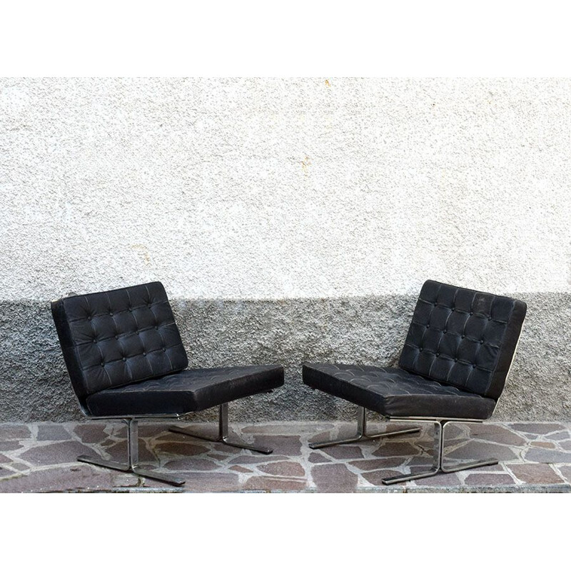 Pair of vintage F 60 leather armchairs by Karl Erik-Ekselius, 1960