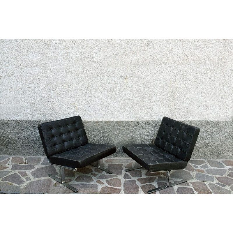 Pair of vintage F 60 leather armchairs by Karl Erik-Ekselius, 1960