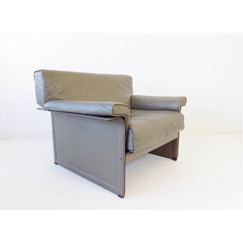 Pair of vintage leather armchairs gray Matteo Grassi KM by Tito Agnoli 1980s