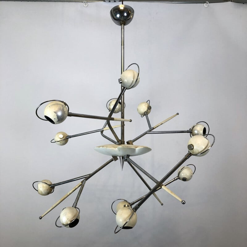 Vintage chandelier Oscar Torlasco for Lumi Cosmo 1960s