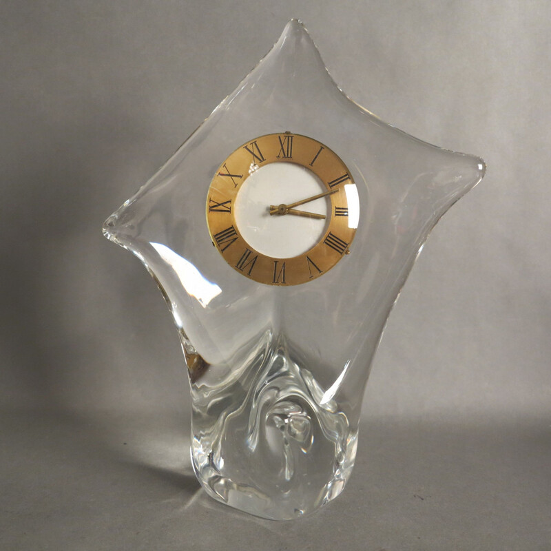 Horloge de table vintage en verre de la Cristallerie Schneide 1960 