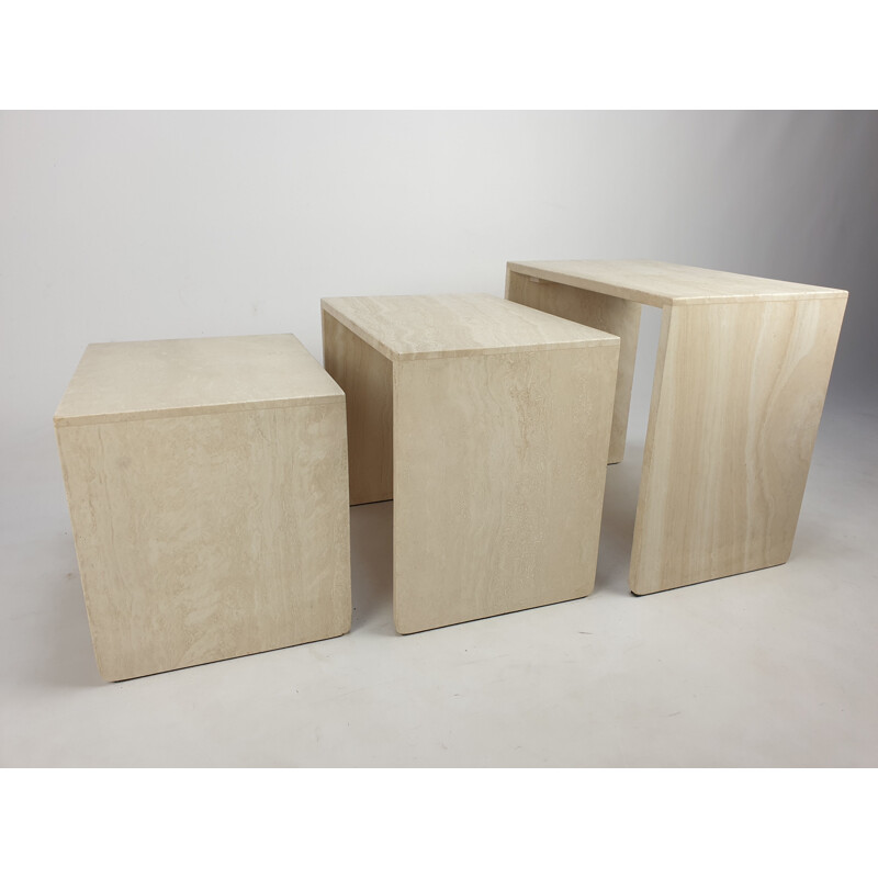 Set of 3 Mid-Century Travertine Coffee Tables Italian 1980s