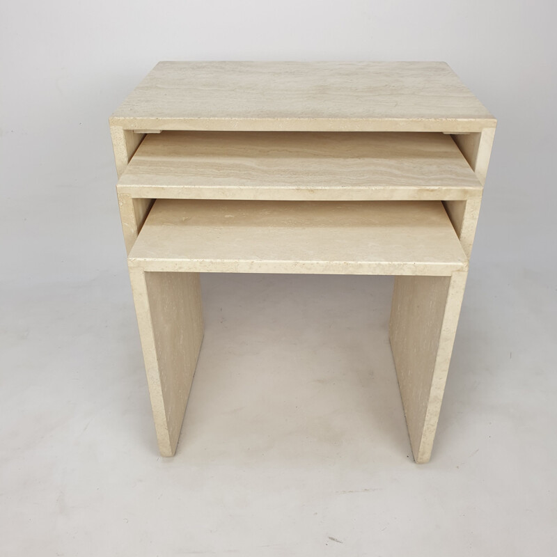 Set of 3 Mid-Century Travertine Coffee Tables Italian 1980s