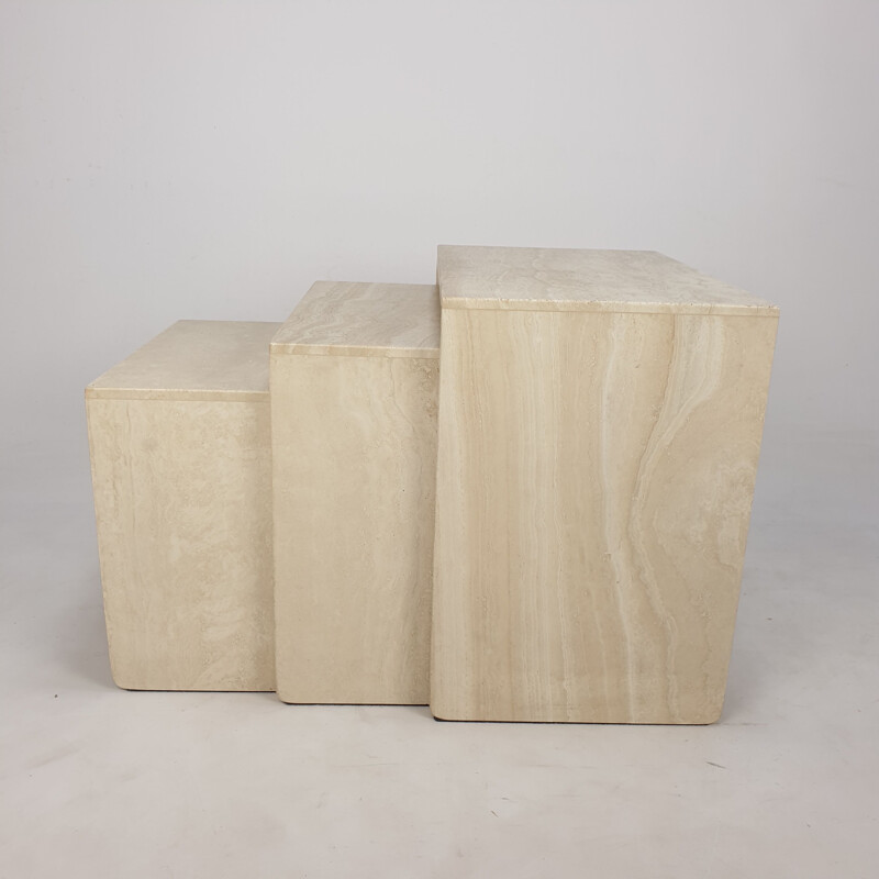 Set of 3 Mid-Century Travertine Coffee Tables Italian 1980s