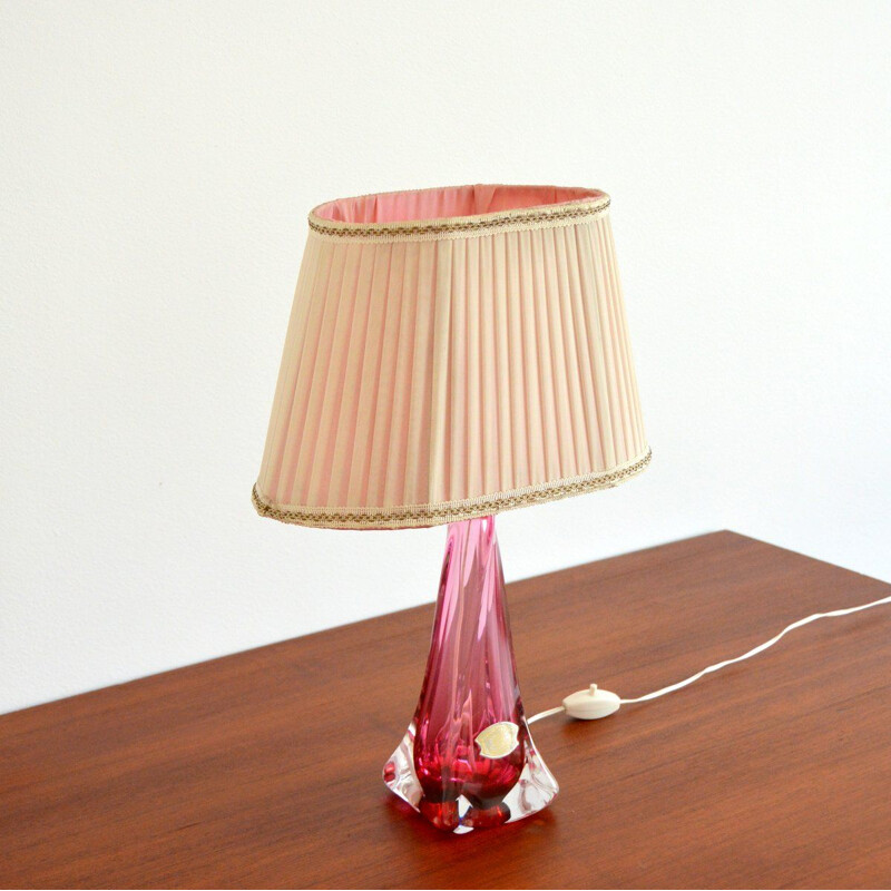 Lampe de table vintage en cristal Val St-Lambert Belgique 1960