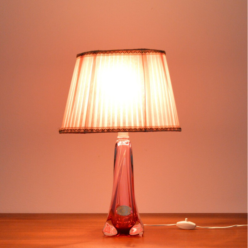 Lampe de table vintage en cristal Val St-Lambert Belgique 1960