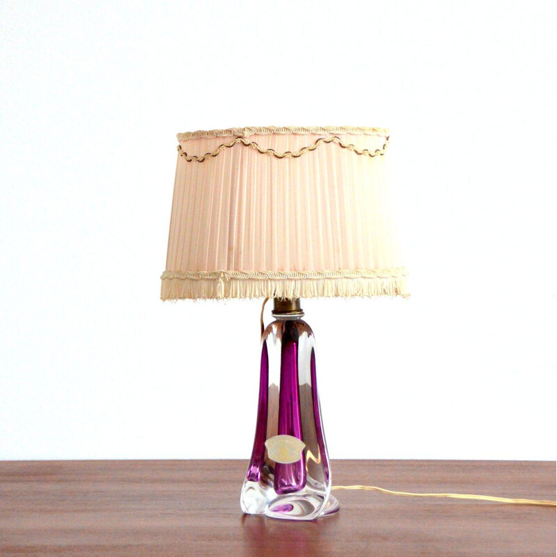 Lampe de table vintage en cristal Val St-Lambert  Belgique 1960