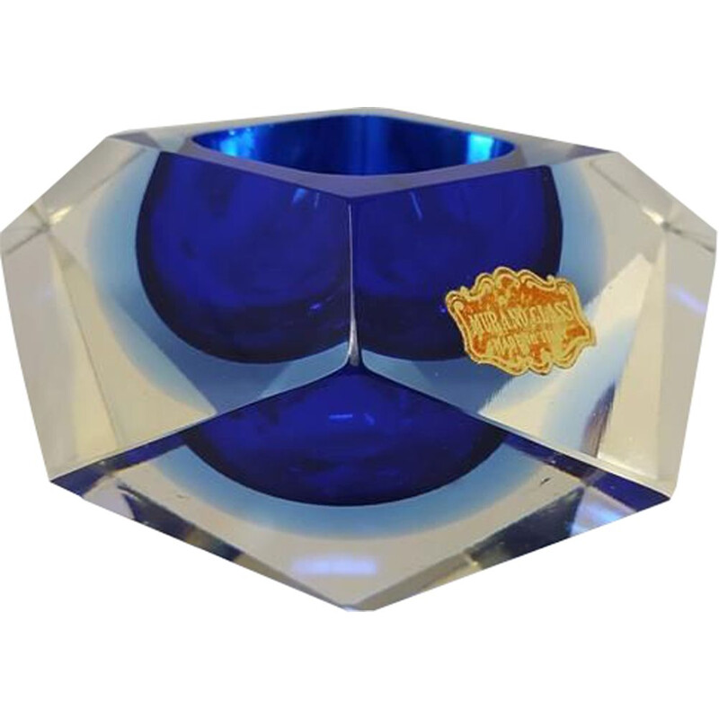 Vintage Big Blue Ashtray or Vide Poche By Flavio Poli for Seguso 1960s