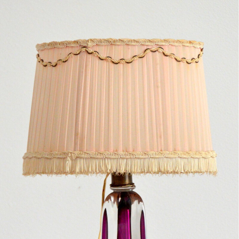 Lampe de table vintage en cristal Val St-Lambert  Belgique 1960