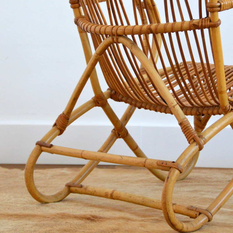 Vintage armchair in Rattan and Bamboo by Dirk van Sliedregt for Rohe Noordwolde, 1950