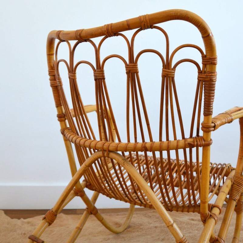 Vintage armchair in Rattan and Bamboo by Dirk van Sliedregt for Rohe Noordwolde, 1950