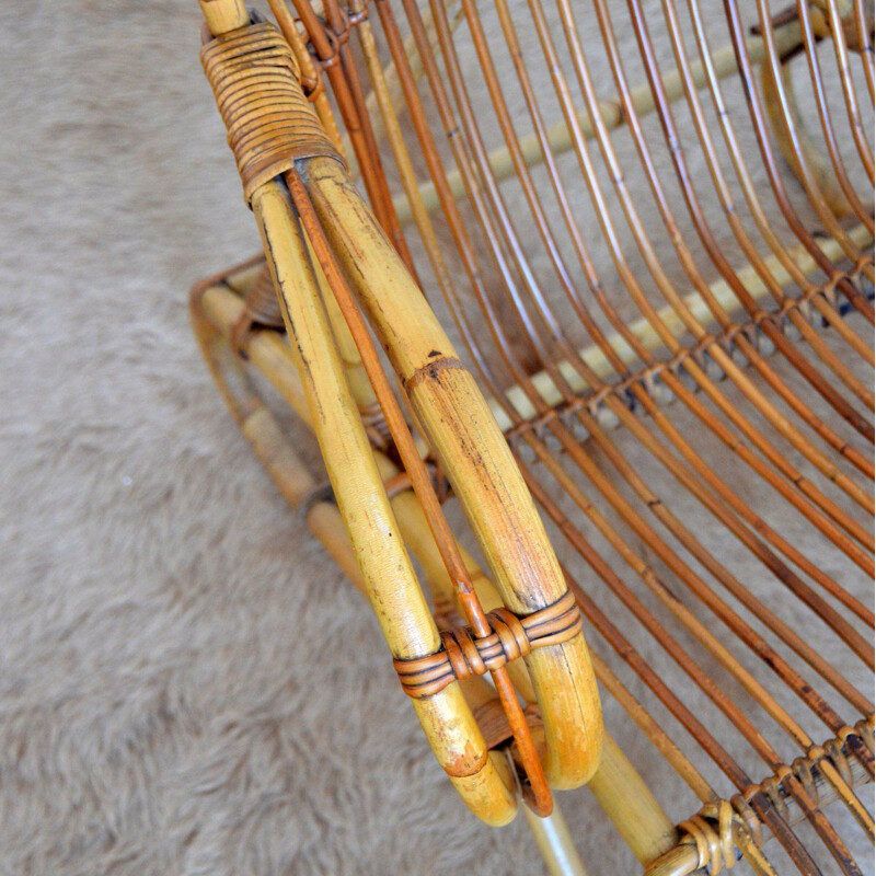 Vintage armchair in Rattan and Bamboo by Dirk van Sliedregt for Rohe Noordwolde, 1950