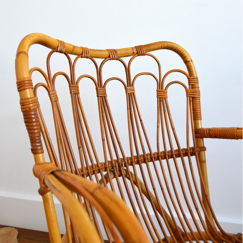 Vintage armchair in Rattan and Bamboo by Dirk van Sliedregt for Rohe Noordwolde, 1950