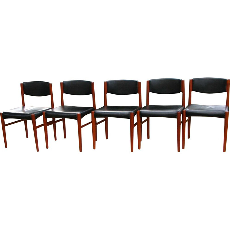 Suite de 5 chaises vintage en teck Scandinave