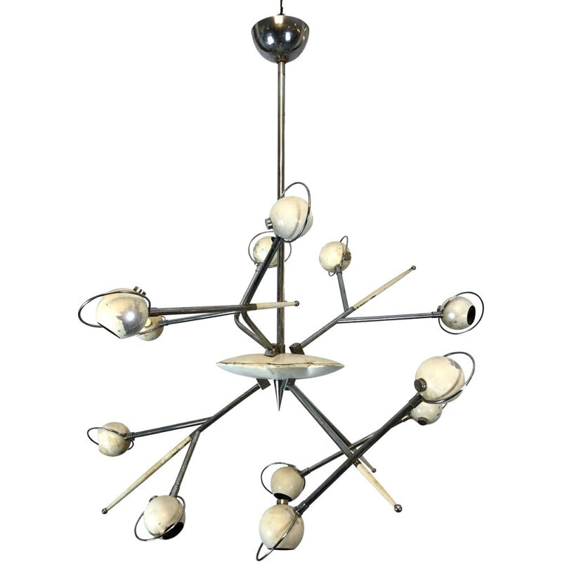 Vintage chandelier Oscar Torlasco for Lumi Cosmo 1960s